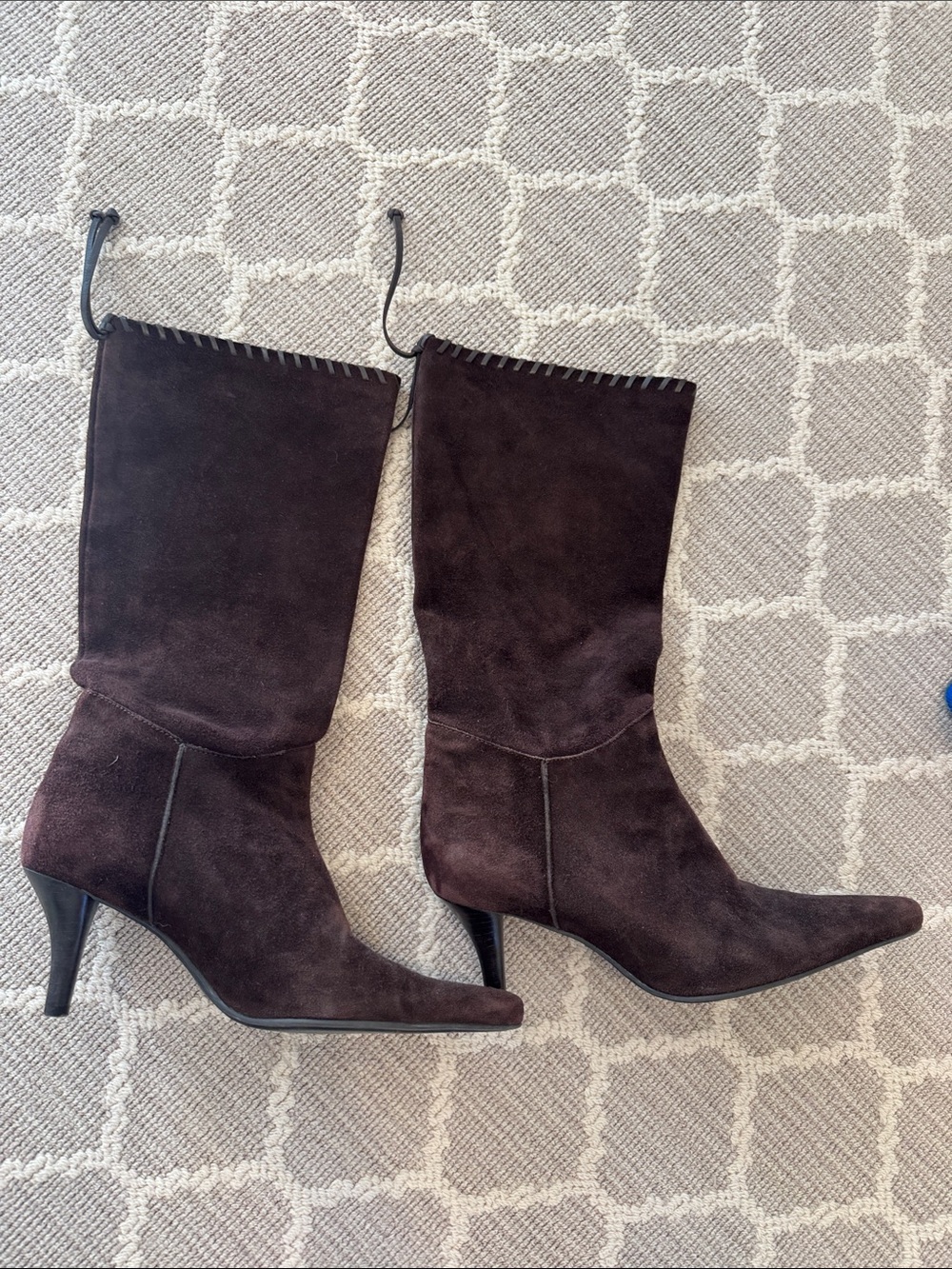Nine West Dark Brown Suede Mid-Calf Heel Boots